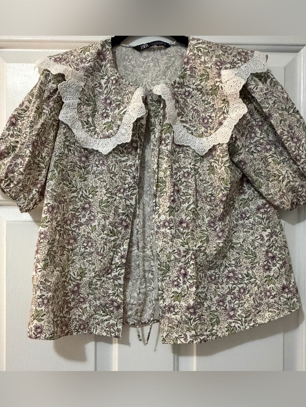 Zara Peter Pan Collar Puff Sleeve Blouse